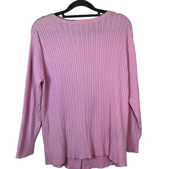 Lilly Pulitzer Vintage Cable Knit Button Up Sweater Pink Cotton Blend Size Large - Picture 7 of 9